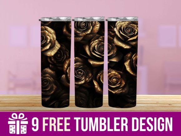 3D Cute Black Roses Tumbler Graphics for Craft Sellers