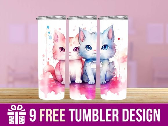 3D Cute Cats Tumbler Wraps Designs: Graphics & Crafts