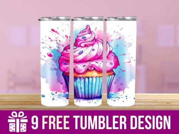 3D Cute Cupcake Tumbler Wrap Designs: Graphics for Crafts
