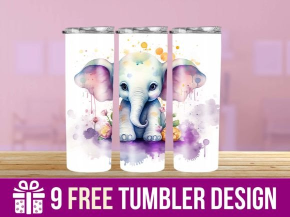 3D Cute Elephant Tumbler Wrap Designs: Graphics & Crafts