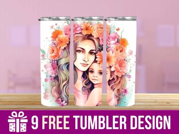 3D Cute Mother Baby Tumbler Wrap Graphics & Crafts