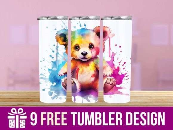 3D Cute Teddy Bear Tumbler Wrap Graphics for Crafts