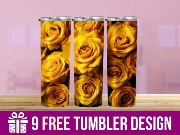 3D Cute Yellow Roses Tumbler Designs in Crafts Graphics