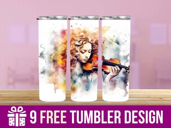 3D Guitarist Girl Tumbler Wrap Designs: Graphics & Crafts