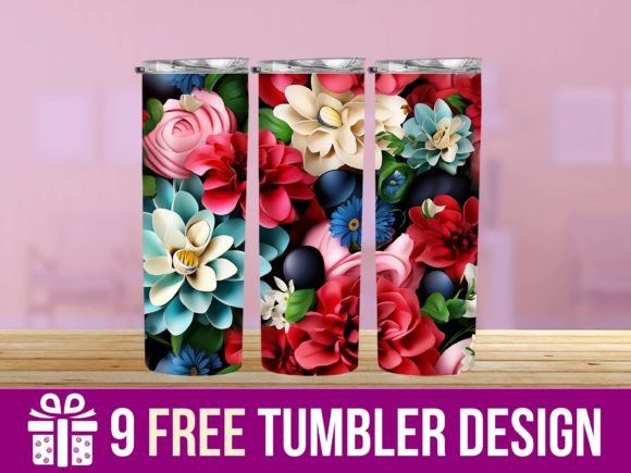 3D Paper Flower Tumbler Wrap Designs for Crafts & Graphics
