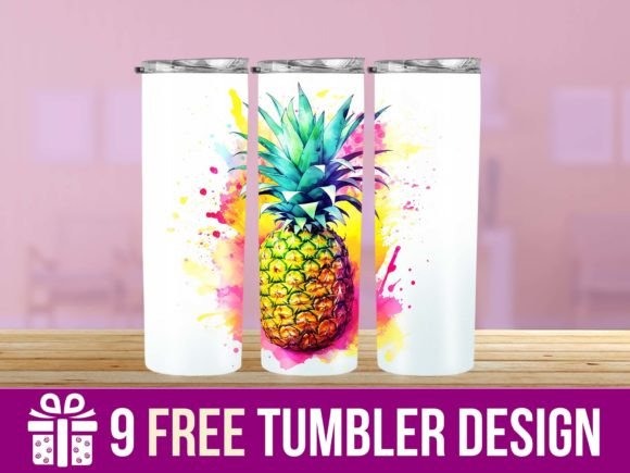 3D Pineapple Watercolor Tumbler Wrap