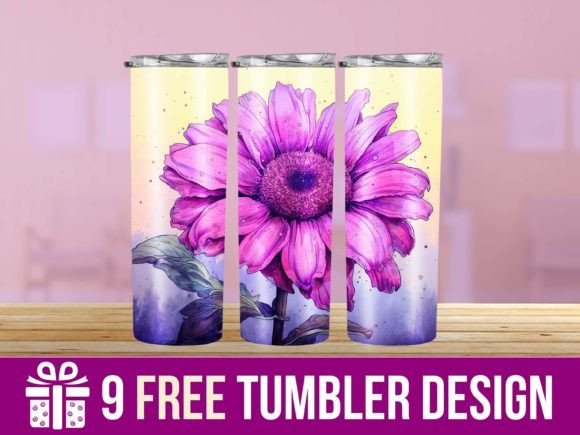 3D Purple Sunflower Tumbler Wrap Designs for Graphics & Crafts