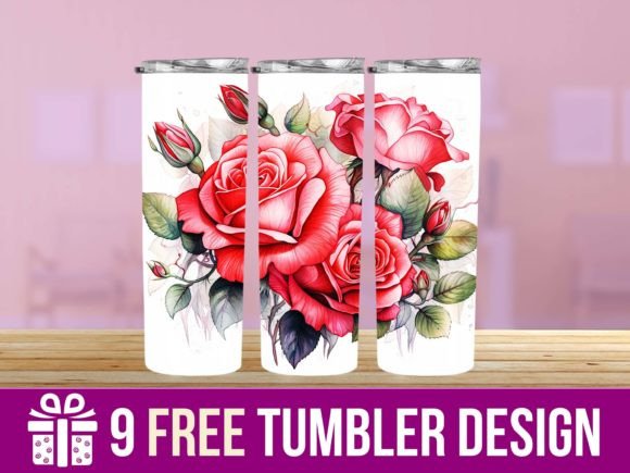 3D Red Rose Tumbler Wrap Graphics for Craft Branding