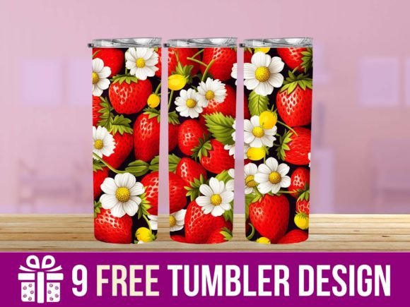 3D Strawberry Tumbler Wrap Graphics for Crafts Sellers