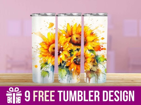 3D Sunflower Watercolor Tumbler Crafts Graphics