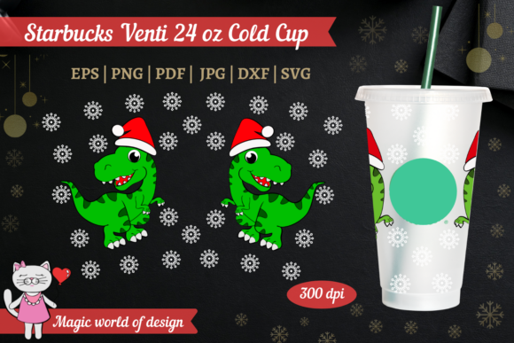 Dinosaur Christmas Starbucks Venti Cup Graphics & Tumbler Wraps