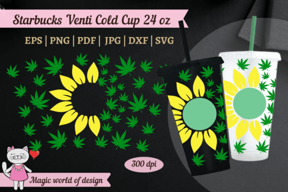 Marijuana and Half Sunflower for Starbucks Cup Tumbler Wrap Graphics
