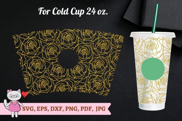 Rose SVG Graphics for Starbucks Cold Cup 24 Tumbler Wraps
