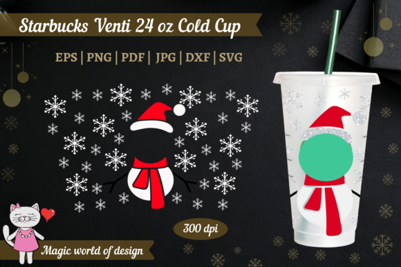 Snowman Snowflakes Starbucks Cold Cup Tumbler Wraps Graphics